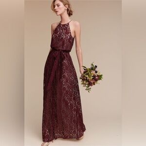 BHLDN Donna Morgan Maroon Lace Bridesmaids Dress